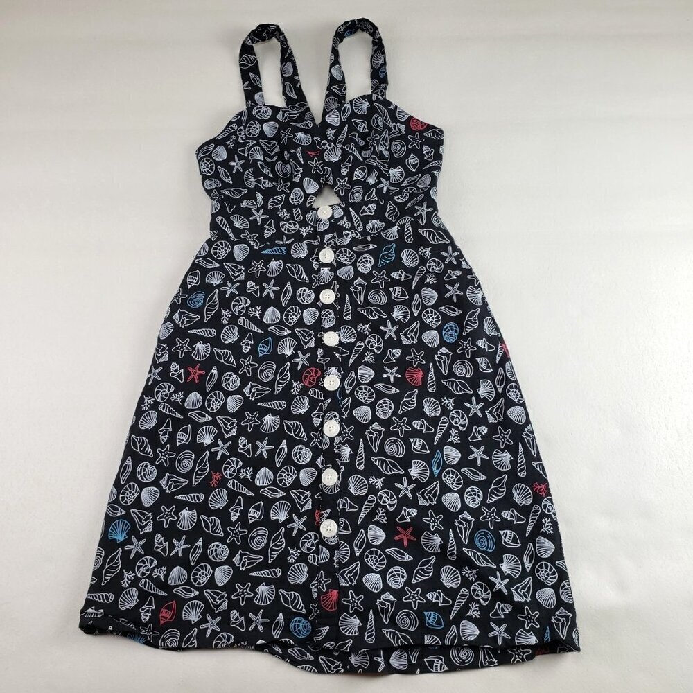 ModCloth Seashore Spectacular Linen Dress Womens 4 Black Sleeveless Fit Flare